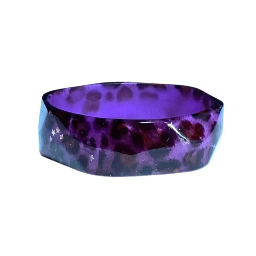Purple Y2K faceted Lucite Bangle Bracelet Leopard Print Holo Star Confetti - Picture 7 of 8